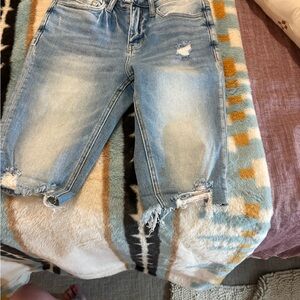 KanCan Light Blue Distressed Denim Bermuda Shorts